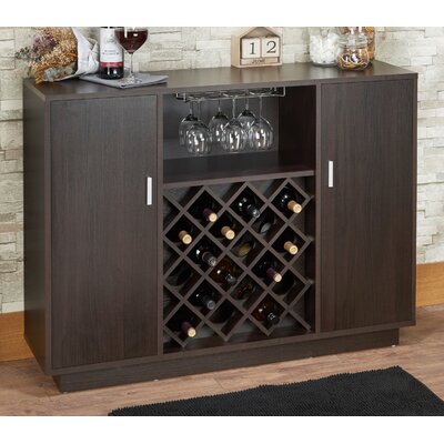 Bethena Transitional 47"L Rectangular Server with Wine Rack and Cup Holder in Espresso by Latitude Run