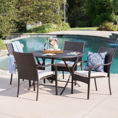 Hutsell Outdoor Wicker 5 Piece Dining Set with Cushions by Latitude Run