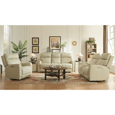 Rumalda Dual-Motor Recliner Livingroom Sets, 3 Pieces Genuine Leather Zero-Gravity Power Reclining Sofa Set by Hokku Designs