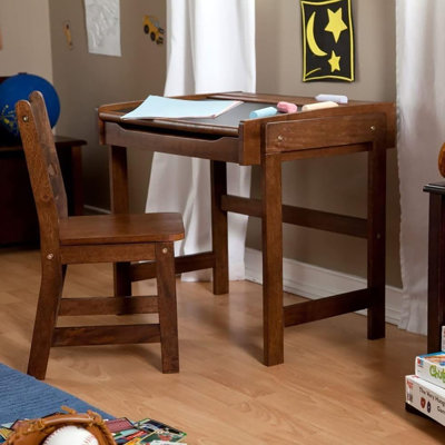 Kids Chalkboard Desk & Chair, Walnut Finish by Lipper