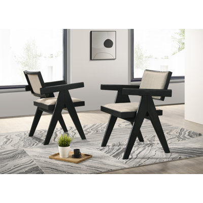 Claris Fabric Full Back Armchair in Black/Beige by George Oliver