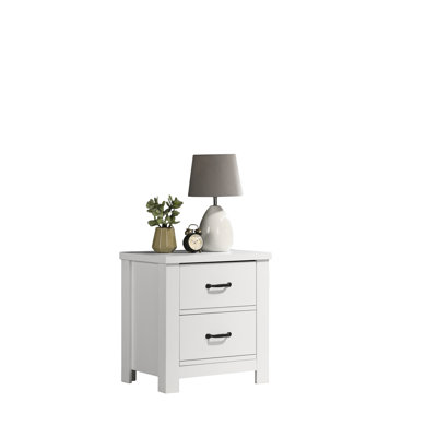 Cassini 21.5-inch White 2-Drawer Nightstand – Modern Bedside Table with Black Handles & Smooth-Glide Storage Drawers by Lilola Home