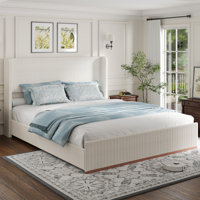 Corduroy Bed Frame with 47" Headboard, Upholstered Platfrom Bed with Vertical Stripe Wingback by LHLYCLX