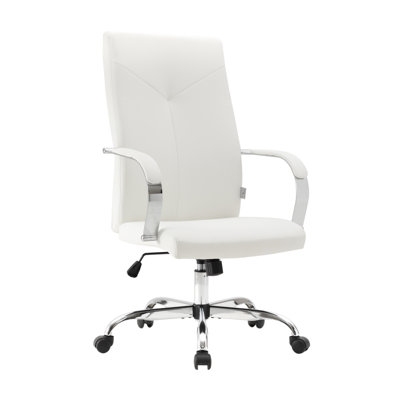 Dumond Modern Leather Office Chair – Swivel Task Chair with Tilt, Adjustable Height, and Chrome Steel Base with Y-Shaped Stitching Design by Brayden Studio