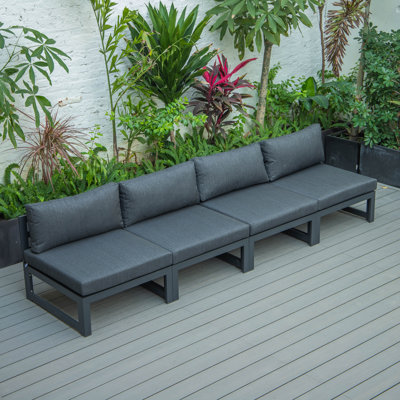 Letendre 4-Piece Armless Aluminum Patio Chairs Set with Powder-Coated Frame and Removable Cushions for Patio, Balcony, or Garden by Hokku Designs