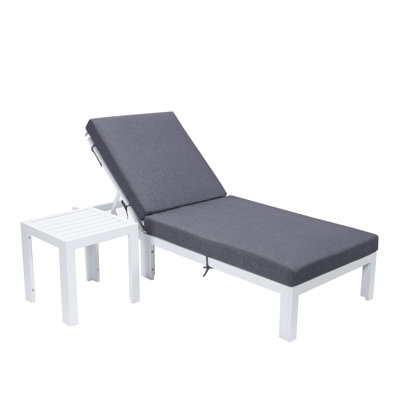 Leisuremod Chelsea Modern Outdoor White Chaise Lounge Chair With Side Table & Cushions by LeisureMod