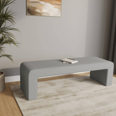 63" Modern Upholstered Bench in Velvet or Boucle - Curved Waterfall Accent Bench with Padded Seat And No Assembly Required for Bedroom, Entryway, or L by LeisureMod