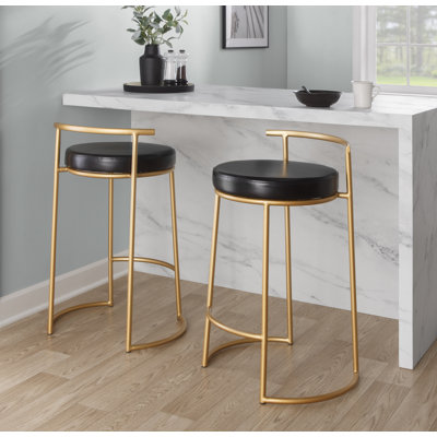 Round 26" Contemporary Fixed-height Counter Stool In Faux Leather- Set Of 2 by Everly Quinn