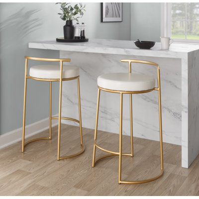 Round 26" Contemporary Fixed-height Counter Stool In Faux Leather- Set Of 2