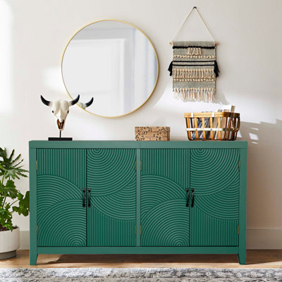 59-inch Modern Storage Cabinet With 4 Doors, Dark Green Wood Buffet Console, Media Cabinet For Living Room, Entryway
