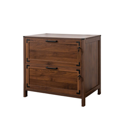 Farmhouse File Cabinet With Lock, 2 Drawers, Walnut, 31.5w X 20d X 29h Inches by Living Source International