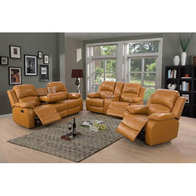 3 Piece Vegan Leather Manual Reclining Living Room Sofa Set