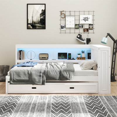 Solid Wood Daybed With Trundle USB Ports And LED Lights by Lark Manor