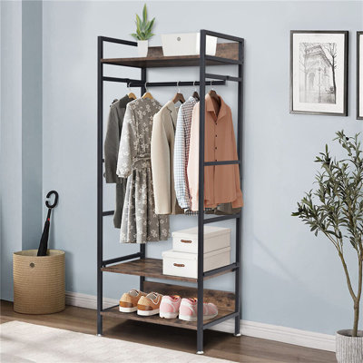 Shelaine Industrial Hall Tree Entryway Coat Clothes Rack With Shoe Storage Shelf by 17 Stories