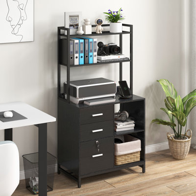 Livofloral 3 Drawer File Cabinet with Charging Station and Bookshelf for Home Office fits Letter/A4 by Livofloral
