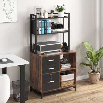 Livofloral 3 Drawer File Cabinet with Charging Station and Bookshelf for Home Office fits Letter/A4 by Livofloral