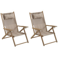 2 Beach Chairs - Outdoor Weather-Resistant Wood Folding Chairs with Carry Straps and Reclining Seat - Beach Essentials by Lavish Home by Lavish Home