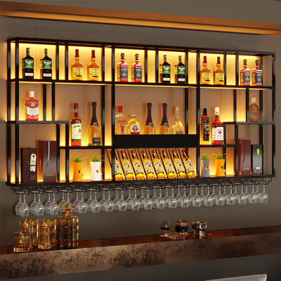 Wall Mounted Wine Rack Metal Frame Artificial Wood