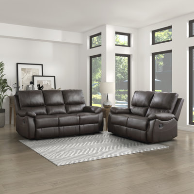Rostand Transitional Vegan Leather 2-Piece Living Room Set with Manual Recline, Padded Arms & Metal Reinforced Frame