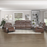 Denby Transitional Breathable Faux Leather Manual Reclining 3-Piece Living Room Set with Swivel Glider, Drop Down Console & Nailhead Trim by Red Barrel Studio