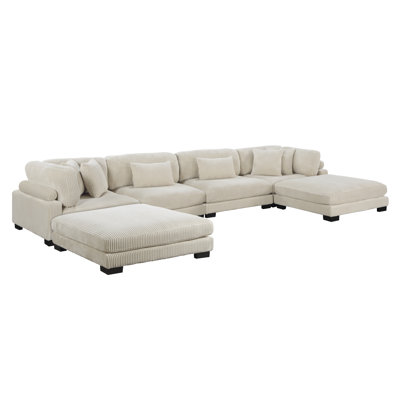 Lintz 180”W Modern Corduroy Track Arm Modular Sectional Sofa by Ivy Bronx