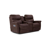 James Leather Power Reclining Loveseat w/ Headrest & Console by La-Z-Boy