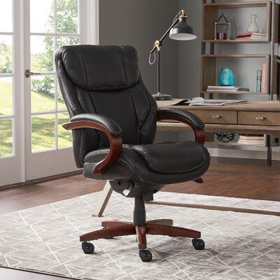 La-Z-Boy Bellamy Executive Office Chair with Memory Foam Cushions, Real Wood Arms and Swivel Base, Waterfall Seat Edge, Faux Bonded Leather by La-Z-Boy
