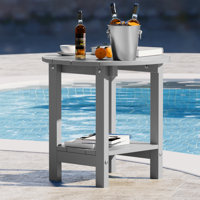18 Inch Round Outdoor Side Table Adirondack Plastic/Resin Patio Side Table Weather Resistant End Table with Storage Shelf by Ebern Designs
