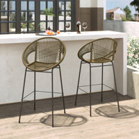Brookswood 28.5" Seat Height Patio Bar Stools With PE Rattan And Iron Frame by Ebern Designs