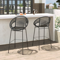 Brookswood 28.5" Seat Height Patio Bar Stools With PE Rattan And Iron Frame by Ebern Designs