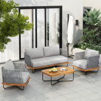 Olita Outdoor 4-Pieces Acacia Wood Rope Woven Conversation Set by Ebern Designs