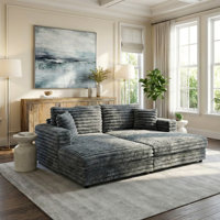 Giddings 86" Indoor Corduroy Loveseat Chaise Lounge with Pillows by Lark Manor