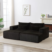 Wrentham 87" Indoor Corduroy Upholstered Chaise Lounge with Removable Footstool by Lark Manor