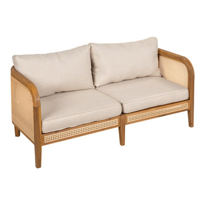 Aashild Patio PE Rattan Loveseat Sofa With Acacia Wood Frame by Millwood Pines