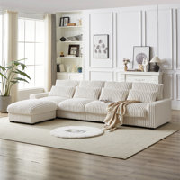 Maccaulay L-Shaped Corduroy Sectional Sofa with Cup Holder by Ebern Designs