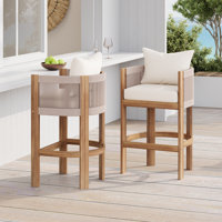 Saul Patio Seat Height Acacia Wood Bar Stools With Rope Back by NFusion
