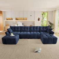 Dengler U-Shaped Chenille Tufted Sectional Sofa with 2 Ottomans & Pillows by Latitude Run