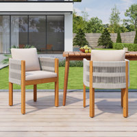 Gariepy Patio Acacia Wood Dining Chairs With Woven Rope & Cushions by Millwood Pines