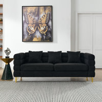 Bronson 2-Piece Teddy Upholstered Sofa Set with Pillows & Metal Legs by Mercer41