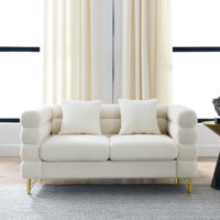 Bronson 2-Piece Teddy Upholstered Sofa Set with Pillows & Metal Legs by Mercer41