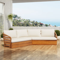 Favets Outdoor V-Shaped Acacia Wood Sectional Sofa With Cushions by Ebern Designs