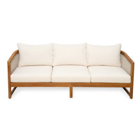 Corrion Patio Acacia Wood 3-Seater Sofa With Cushions by Bay Isle Home