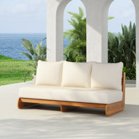 Judd Patio Acacia Wood 3-Seater Sofa With Cushions by Laurel Foundry Modern Farmhouse