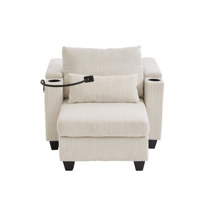 Alice Corduroy Sleeper Chaise Lounge with Cup Holders, USB & Storage by Ebern Designs