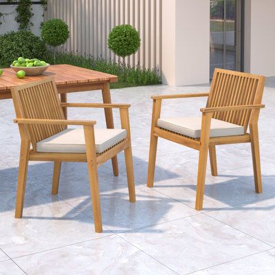 Helan Outdoor Acacia Wood Dining Chairs With Seat Cushions by Lark Manor