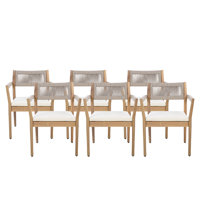 Cieanna Mid-Century Coastal Acacia Wood Outdoor Dining Chair With Rope Back And Cushion by Bay Isle Home