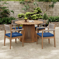 Lilan Outdoor 5-Piece Acacia Wood Dining Set With Woven Rope & Cushions by George Oliver