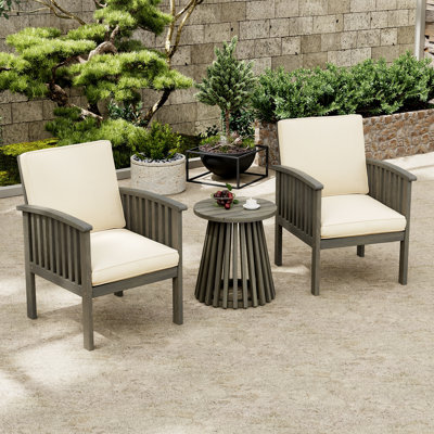 Mina Outdoor 3-Piece Acacia Wood Conversation Set With Removable Cushions