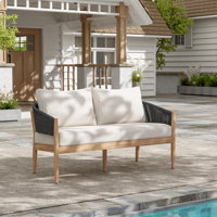 Denny Outdoor Acacia Wood Loveseat With Rope Detailing & Cushions by George Oliver