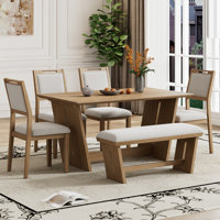 Labannah 6-Piece Wooden Dining Set with 4 Upholstered Chairs & Bench by Ebern Designs